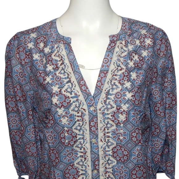 Sundance Zuri Discovery Embroidered Dress Size Small Blue Medallion Drop Waist - Picture 2 of 5